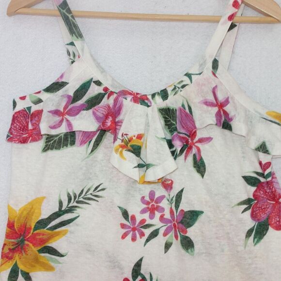 Old Navy Tank Top White Crop Flowy Ruffle Strap Floral Tropical Beach Women's XS - Picture 2 of 7